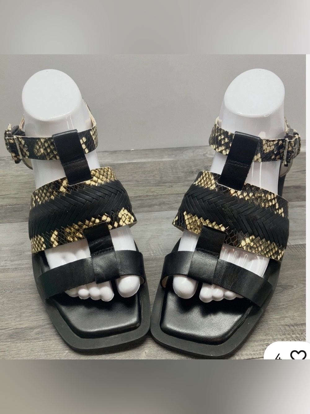 VINCE CAMUTO Bachelun Snakeskin Woven Leather Square Toe Sandals. NWOT